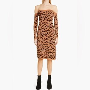 L'AGENCE Felicia Off‎ Shoulder Animal Print Long Sleeve Sexy Dress XS BNCM2
